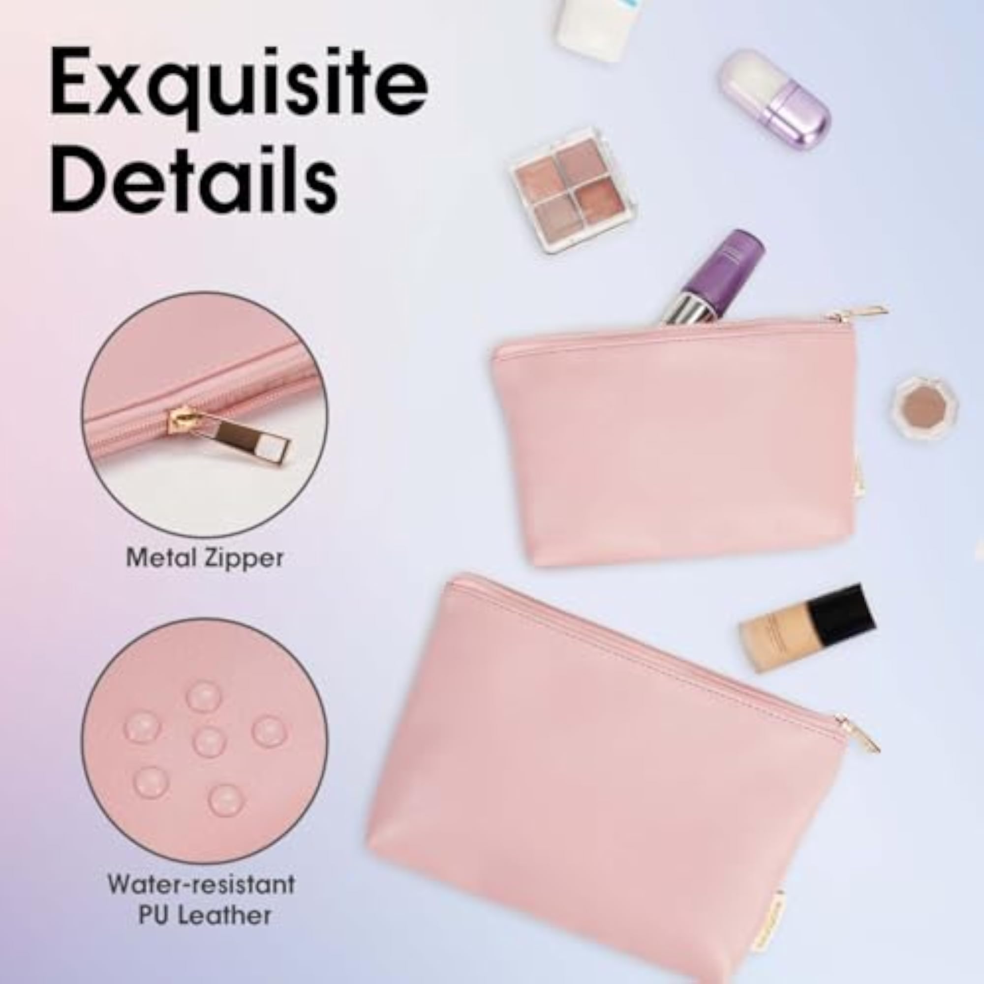 2 Pack Makeup Bag, Eco Vegan Leather Organizer